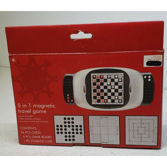 Magnetic travel game - 5 in 1 chess, checkers, solitaire, tic-tac-toe and more